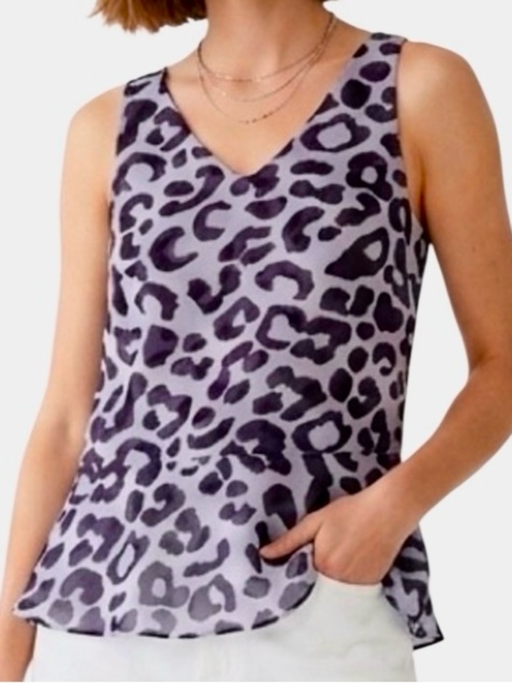 CAbi Feline Peplum Blouse in Purple/Black Womens S